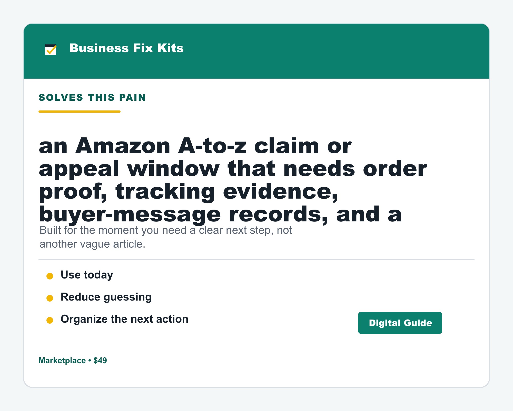 Amazon A-to-z Guarantee Claim Response Kit product photo
