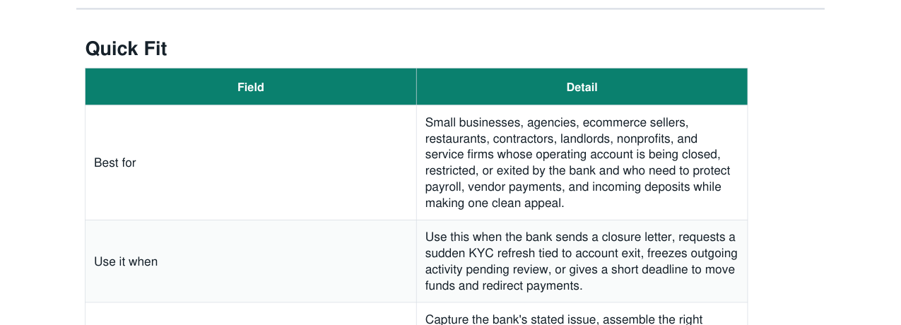 Business Bank Account Closure Appeal Kit real file preview