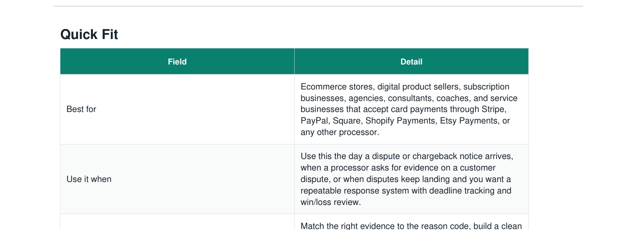 Chargeback Evidence Response real file preview