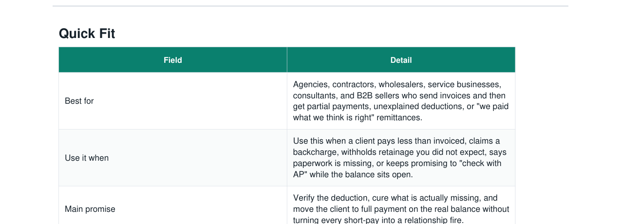 Client Short-Pay + Balance Recovery Kit real file preview