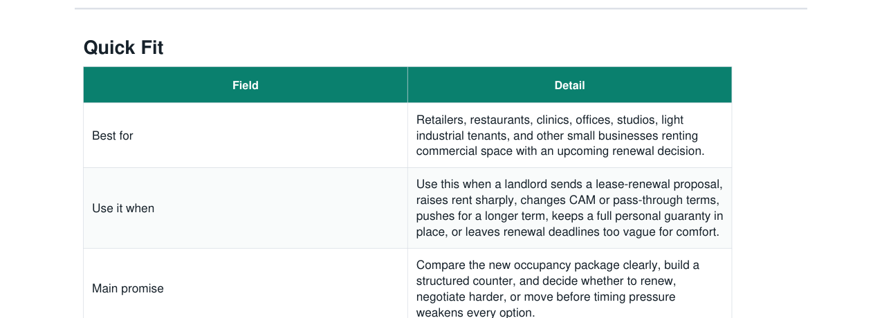 Commercial Lease Renewal + Rent Increase Response Kit real file preview