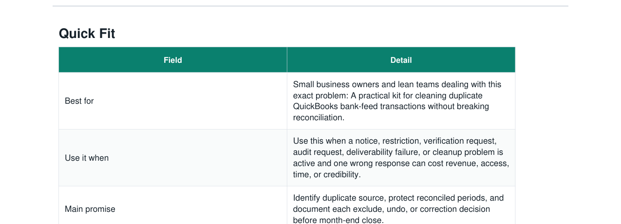 QuickBooks Duplicate Bank Feed Cleanup Kit real file preview