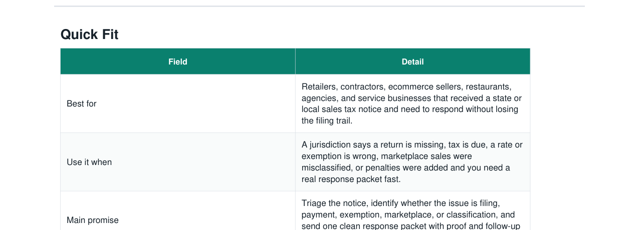 Sales Tax Notice Response Organizer Kit real file preview