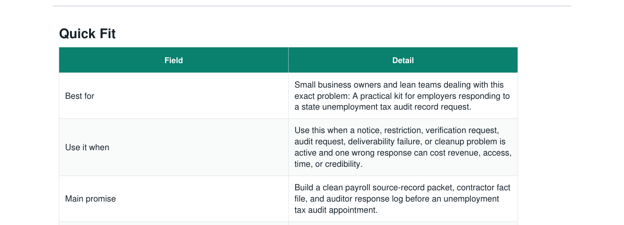 Unemployment Tax Audit Records Response Kit real file preview