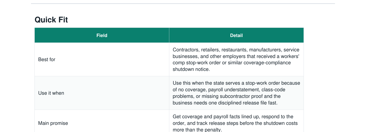 Workers' Comp Stop-Work Order Release Kit real file preview